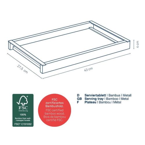 Taca do serwowania, bambus/metal, 43 x 27 x 4 cm / Kela