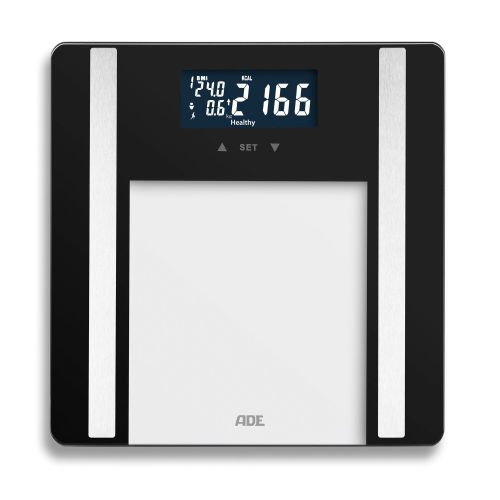 Waga łazienkowa z analizą masy ciała, do 180 kg, 30 x 30 cm, czarna / ADE