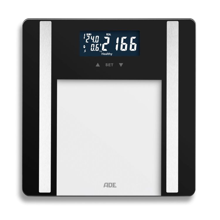 Waga łazienkowa z analizą masy ciała, do 180 kg, 30 x 30 cm, czarna / ADE