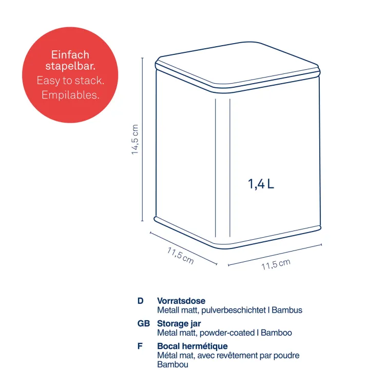 Pojemnik kuchenny, metal/bambus, 1,4 l, 11,5 x 11,5 x 14,5 cm / Kela