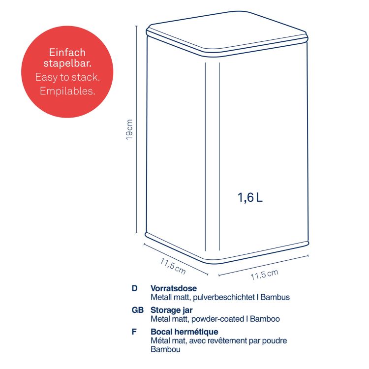 Pojemnik kuchenny, metal/bambus, 1,6 l, 11,5 x 11,5 x 19 cm / Kela