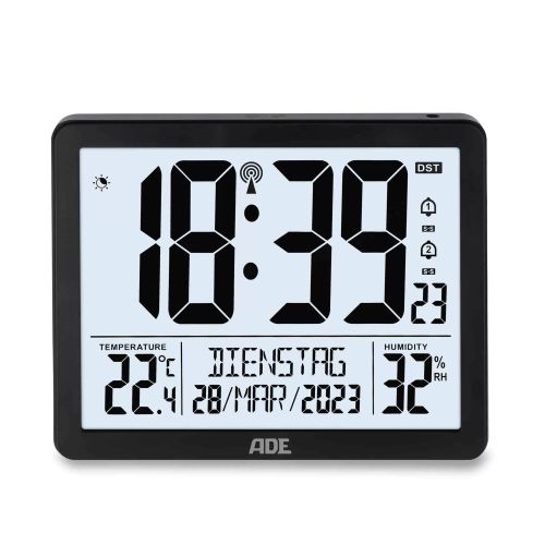 Zegar elektroniczny, z kalendarzem, termometrem, higrometrem i budzikiem, 17,5 x 14 x 2,5 cm / ADE