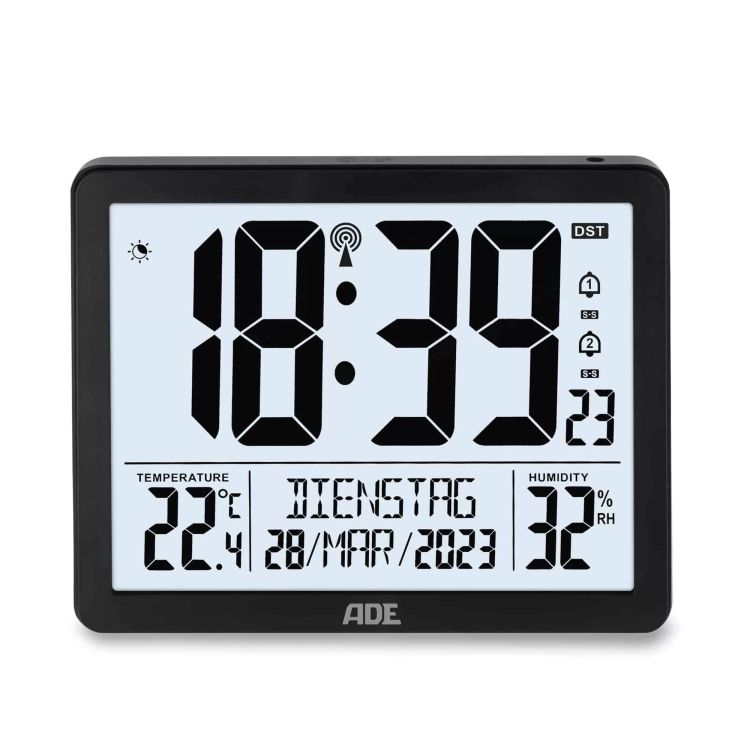 Zegar elektroniczny, z kalendarzem, termometrem, higrometrem i budzikiem, 17,5 x 14 x 2,5 cm / ADE
