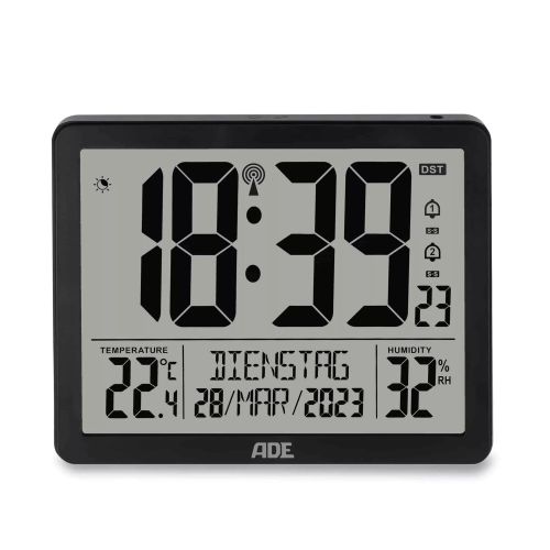 Zegar elektroniczny, z kalendarzem, termometrem, higrometrem i budzikiem, 17,5 x 14 x 2,5 cm / ADE