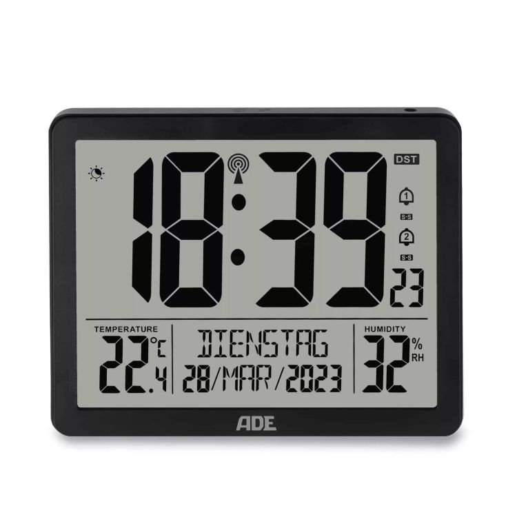 Zegar elektroniczny, z kalendarzem, termometrem, higrometrem i budzikiem, 17,5 x 14 x 2,5 cm / ADE