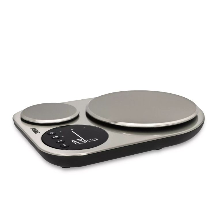 Podwójna waga kuchenna, precyzyjna i standardowa, do 500 g/do 5 kg, 23 x 16 x 3 cm, stal nierdzewna / ADE