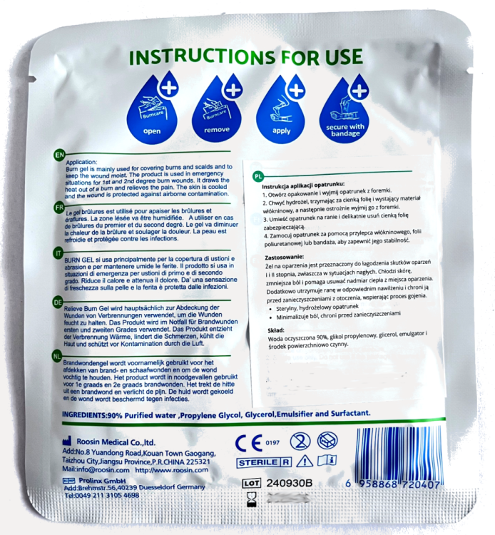 Opatrunek hydrożelowy na oparzenia 5 x 15 cm BurnCare Relieve