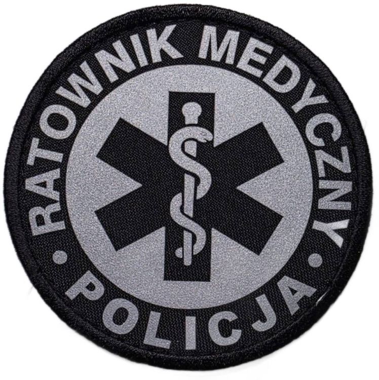 Emblemat odblaskowy RATOWNIK MEDYCZNY POLICJA na rzepie 8,5 cm