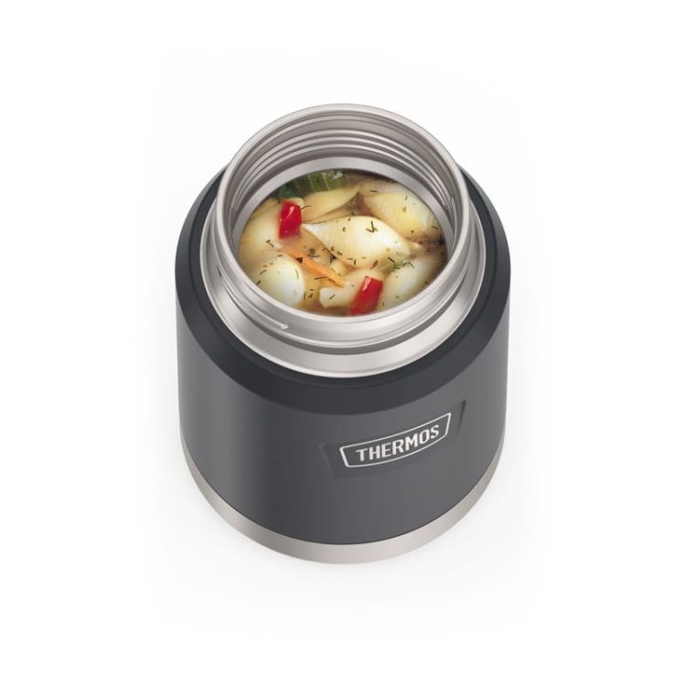 Termos na jedzenie Thermos z składaną łyżką i kubkiem 0,47 l - granit
