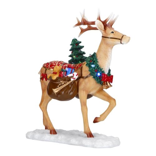 Jeleń z prezentami i choinką LED 38,3cm / Merry Moments