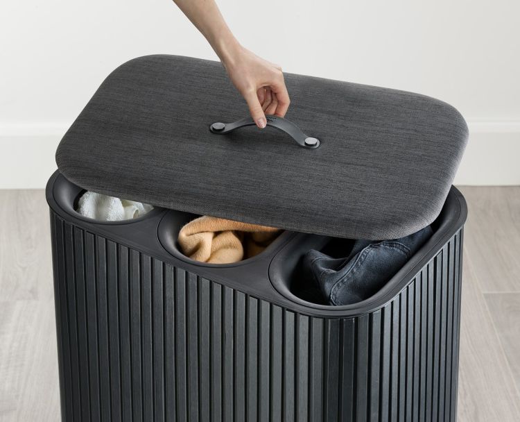 Kosz na pranie 90l bambus czarny Tota Trio Luxe / Joseph Joseph