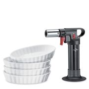 Zestaw do creme brulee Kuchenprofi Eco, 5 el., palnik + 4 porcelanowe miseczki