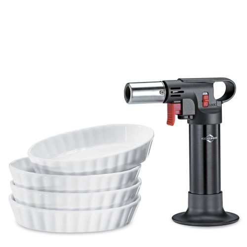 Zestaw do creme brulee Kuchenprofi Eco, 5 el., palnik + 4 porcelanowe miseczki