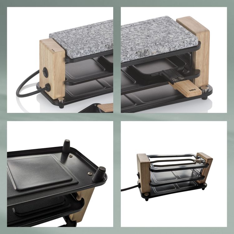 Raclette grill stołowy Kela Bedretto, dla 2 os., granit/stal/drewno, 27 x 11 x 13 cm