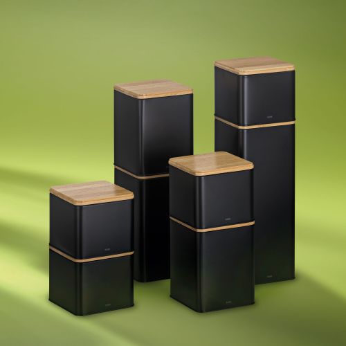Pojemnik kuchenny Kela Kiril, metal/bambus, 0,8 l, 11,5 x 11,5 x 9,5 cm