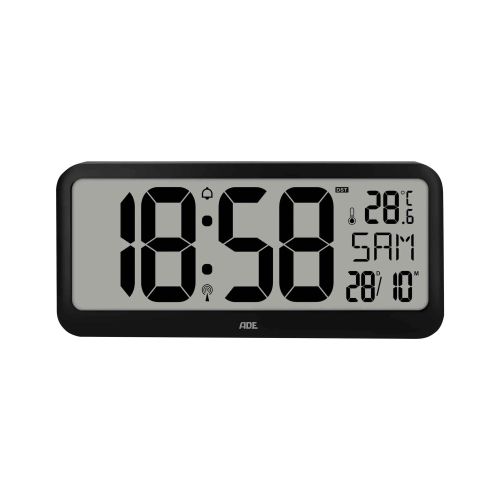 Zegar ścienny elektroniczny ADE, wyświetlacz xxl, z termometrem, budzikiem i kalendarzem, 37 x 17 cm