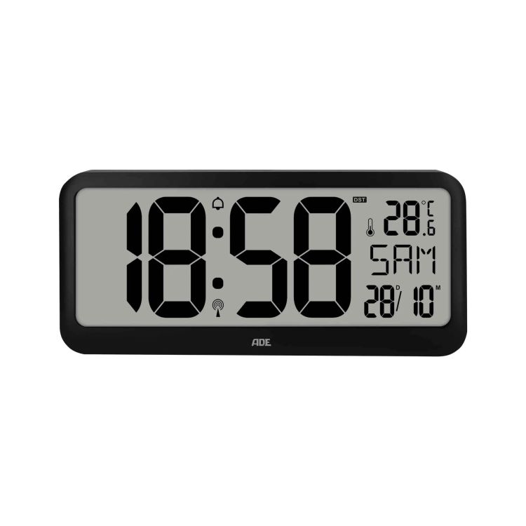 Zegar ścienny elektroniczny ADE, wyświetlacz xxl, z termometrem, budzikiem i kalendarzem, 37 x 17 cm