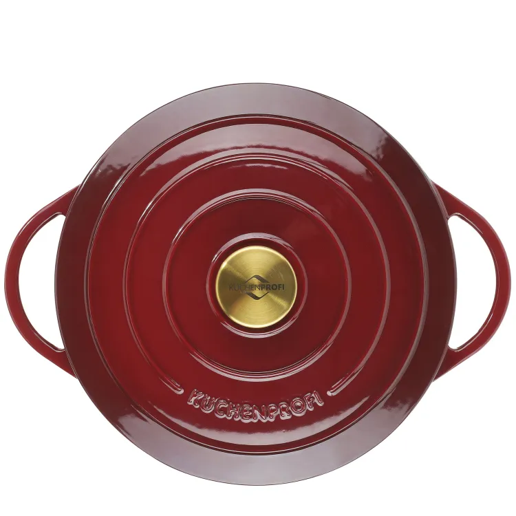 Garnek do zapiekania Kuchenprofi Provence, emaliowane żeliwo, 4,2 l, śred. 24 x 11,5 cm, ciemnoczerwony/mosiądzowy