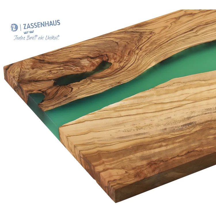 Deska do serwowania Zassenhaus, drewno oliwne/żywica epoksydowa, 45 x 22 cm, zielona