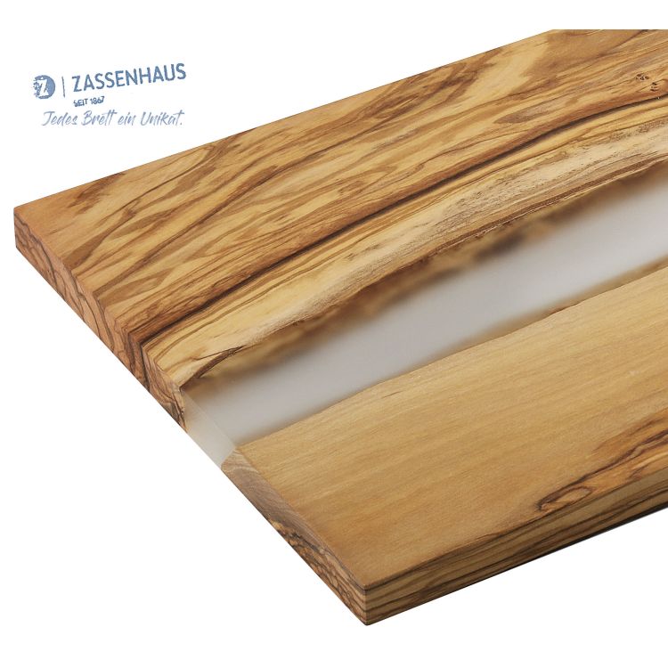 Deska do serwowania Zassenhaus, drewno oliwne/żywica epoksydowa, 45 x 22 cm, przezroczysta