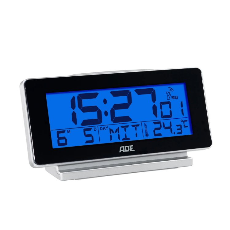 Budzik elektroniczny z kalendarzem i termometrem ADE, 12,5 x 4 x 8,5 cm, czarny