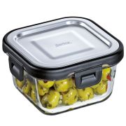 Pojemnik na żywność Spring Tools Fusion2+, szkło borokrzemowe/stal nierdzewna, 0,32 l, 11,5 x 11,5 x 6 cm