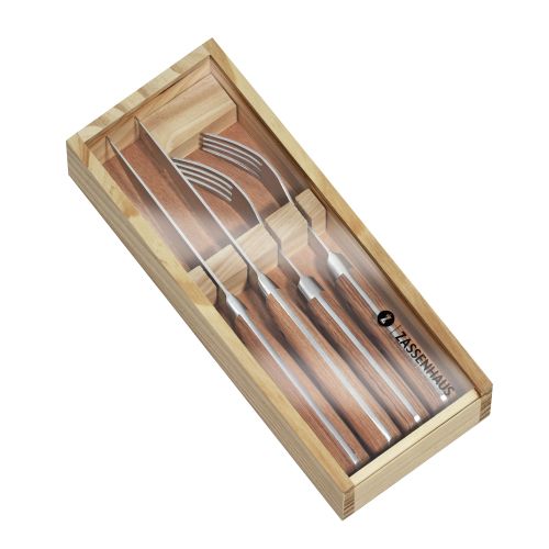 Sztućce do steków Zassenhaus, 4 el., dla 2 os., stal nierdzewna/drewno pakka