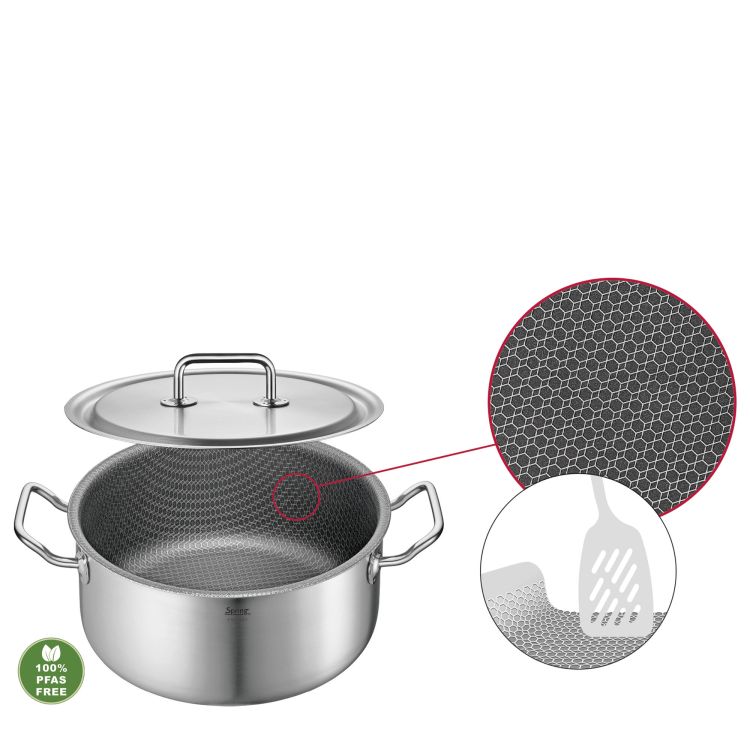 Garnek niski z powłoką nieprzywierającą Spring Cut Resist Pure, stal nierdzewna, śred. 24 cm, 4,7 l