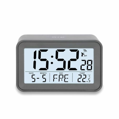 Zegar elektroniczny z kalendarzem i termometrem ADE, 10,5 x 6,5 x 4 cm, szary