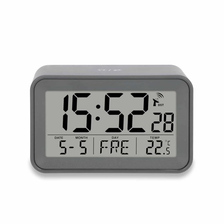 Zegar elektroniczny z kalendarzem i termometrem ADE, 10,5 x 6,5 x 4 cm, szary