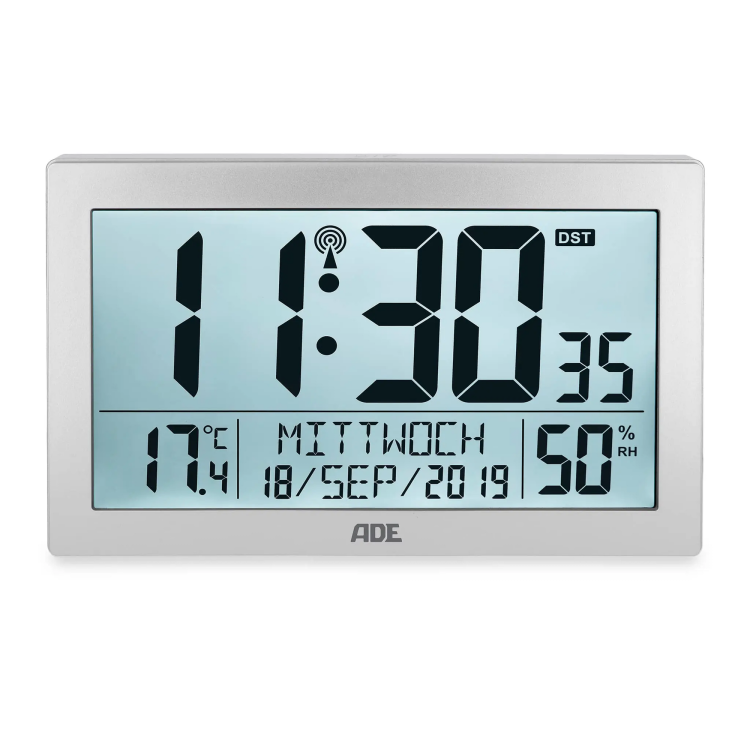 Zegar elektroniczny z dużym wyświetlaczem ADE, 22,5 x 3,5 x 14,5 cm, szary