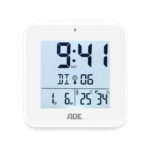 Zegar elektroniczny z termometrem i higrometrem ADE, 8 x 3,5 x 8 cm, biały
