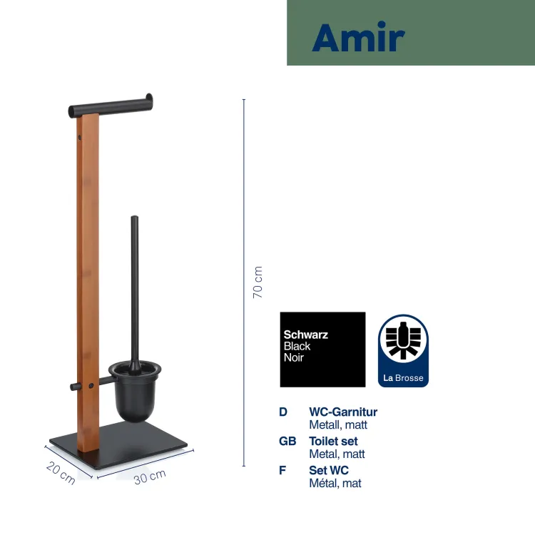 Zestaw toaletowy Kela Amir, bambus/stal, 22 x 18 x 70 cm