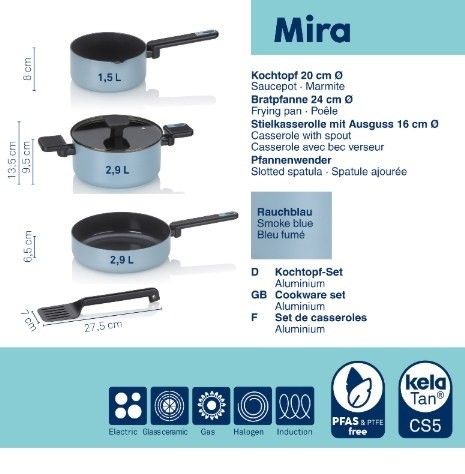 Zestaw 3 garnków 5el. dymny błękit Miira / Kela