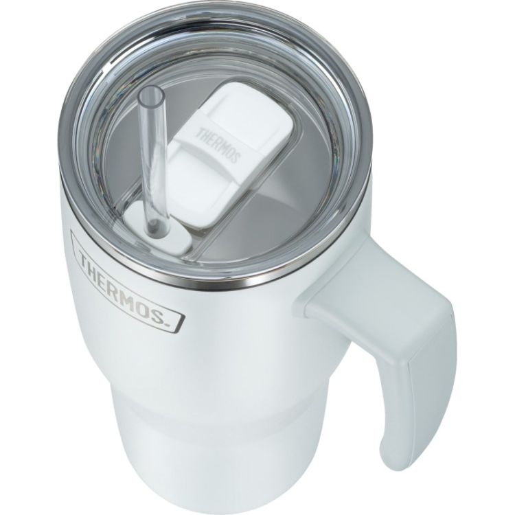 Termokubek Refreshing z uchwytem i słomką Thermos 850 ml - matowo biały
