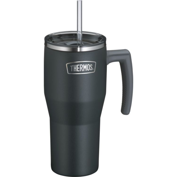 Termokubek Refreshing z uchwytem i słomką Thermos 850 ml - matowo czarny