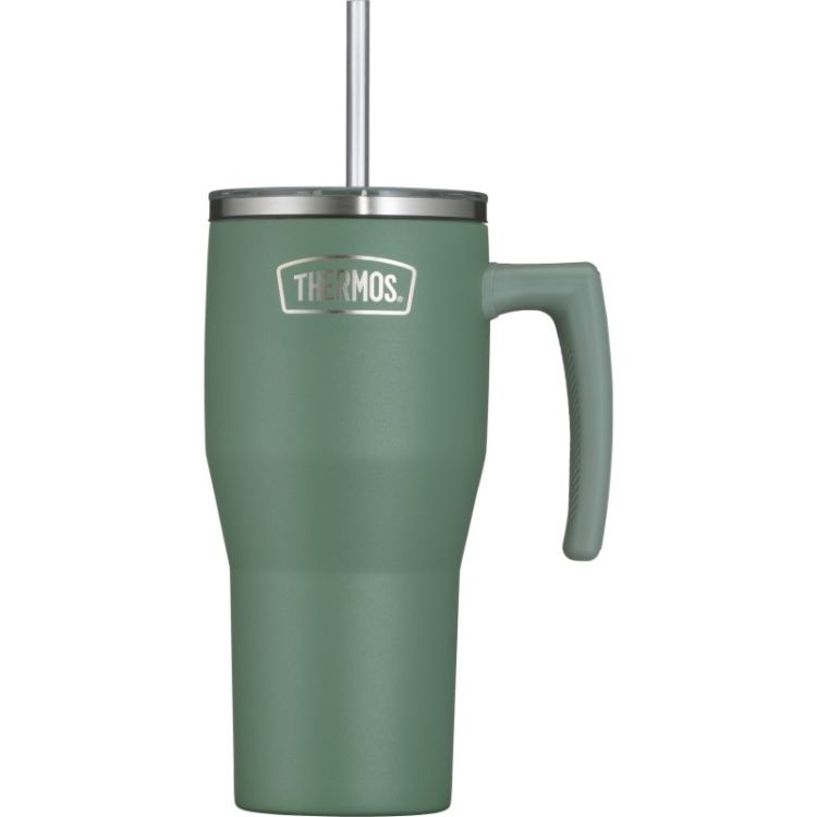 Termokubek Refreshing z uchwytem i słomką Thermos 850 ml - matowo zielony
