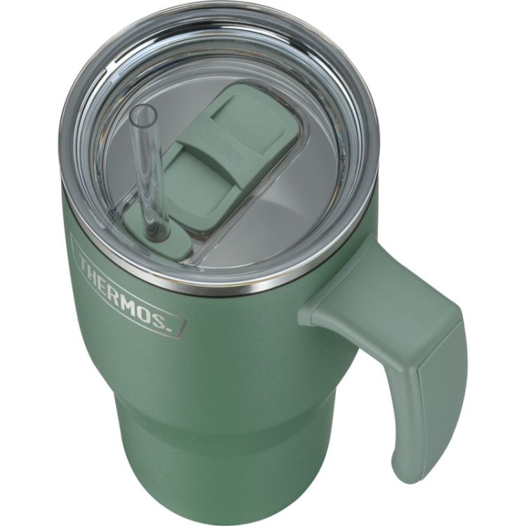 Termokubek Refreshing z uchwytem i słomką Thermos 850 ml - matowo zielony