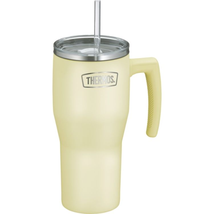Termokubek Refreshing z uchwytem i słomką Thermos 850 ml - matowo waniliowy