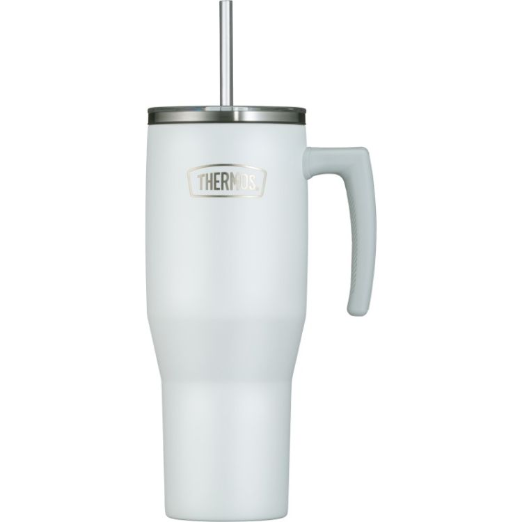 Termokubek Refreshing z uchwytem i słomką Thermos 1100 ml - matowo biały