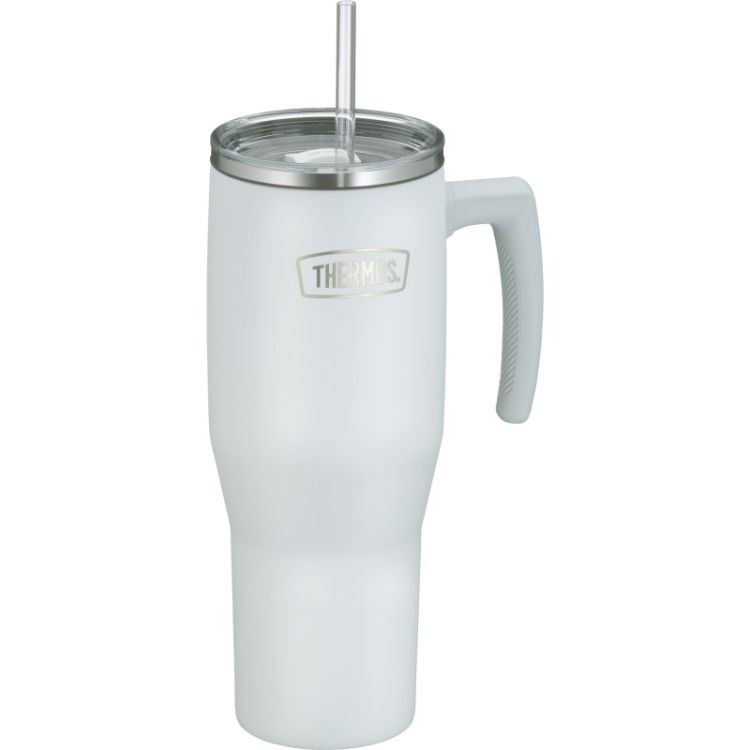 Termokubek Refreshing z uchwytem i słomką Thermos 1100 ml - matowo biały