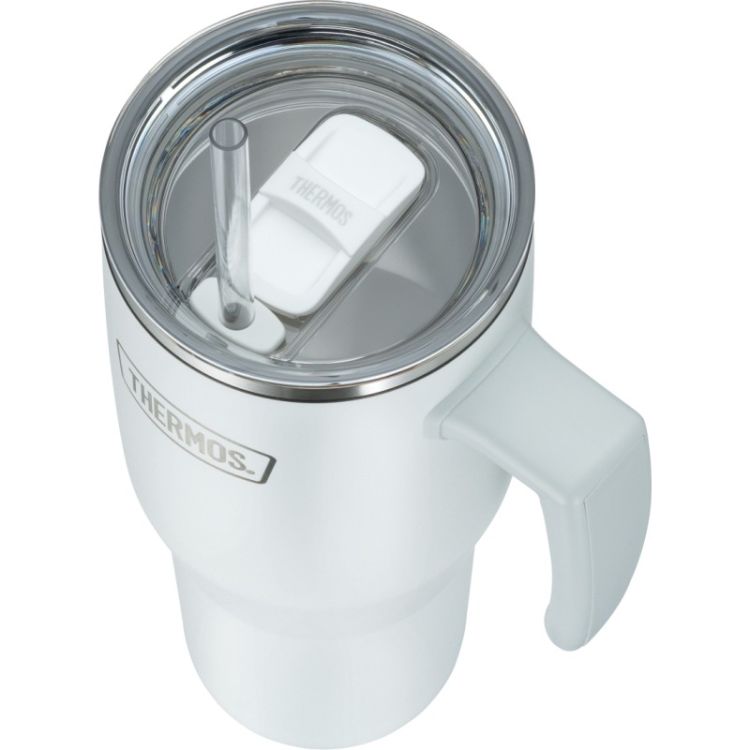Termokubek Refreshing z uchwytem i słomką Thermos 1100 ml - matowo biały