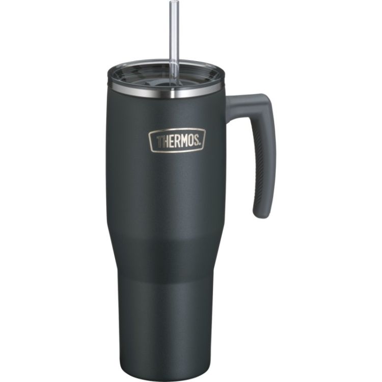 Termokubek Refreshing z uchwytem i słomką Thermos 1100 ml - matowo czarny