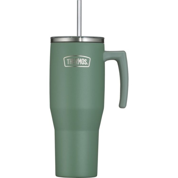 Termokubek Refreshing z uchwytem i słomką Thermos 1100 ml - matowo zielony