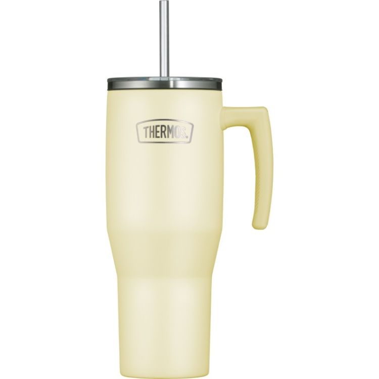 Termokubek Refreshing z uchwytem i słomką Thermos 1100 ml - matowo waniliowy