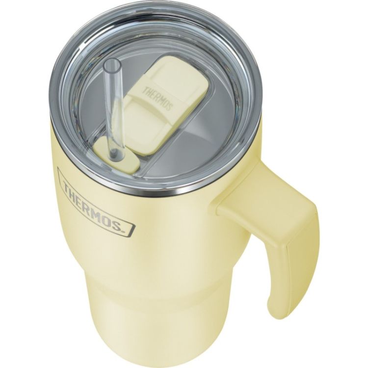 Termokubek Refreshing z uchwytem i słomką Thermos 1100 ml - matowo waniliowy