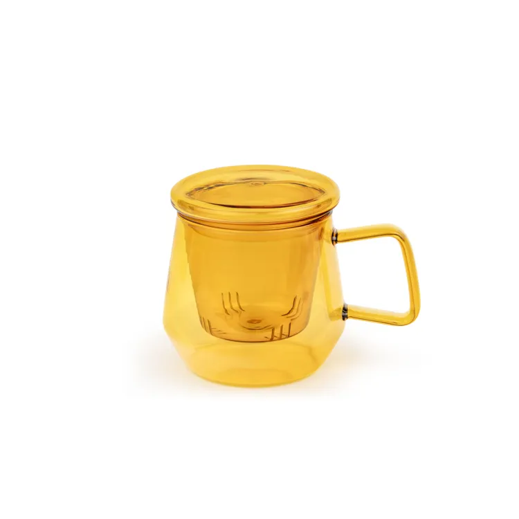 Kubek szklany z zaparzaczem Livorno 350ml - bursztynowy / Bredemeijer