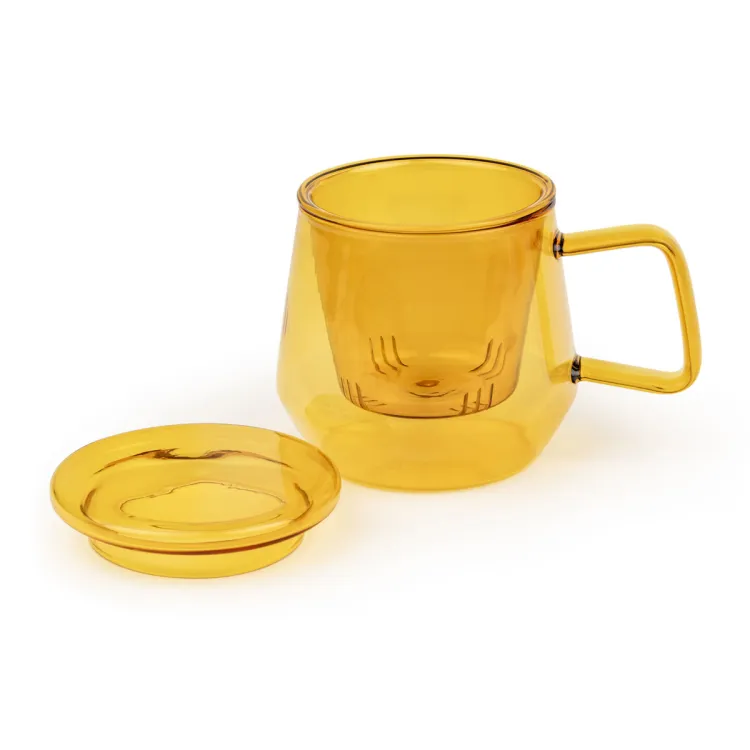 Kubek szklany z zaparzaczem Livorno 350ml - bursztynowy / Bredemeijer