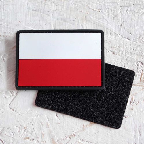 Emblemat Flaga Polski duża Guma 3D na rękaw podszyta rzepem 8,5 x 5,5 cm