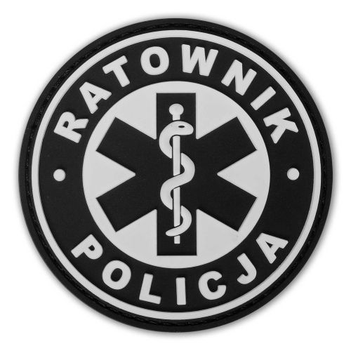 Emblemat RATOWNIK POLICJA Guma 3D na rzepie 8,5 cm